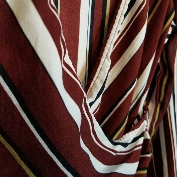 Windsor Womens Sz L Red White Striped Long Sleeve Overlap Blouse - Picture 4 of 10